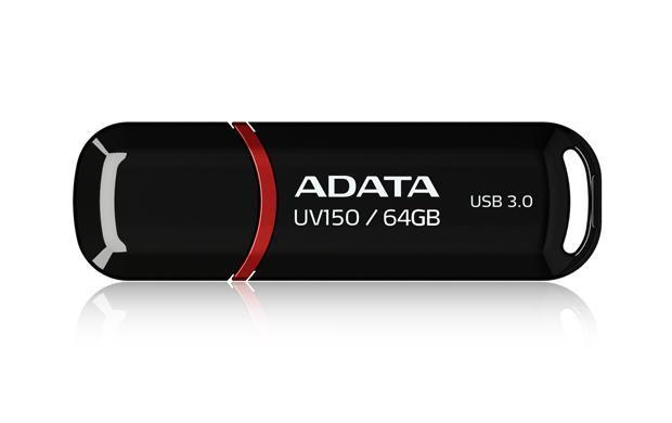 Memoria USB ADATA UV150, Negro, 64 GB, USB 3.2 (retrocompatible con 3.0 y 2.0), 100 MB/s