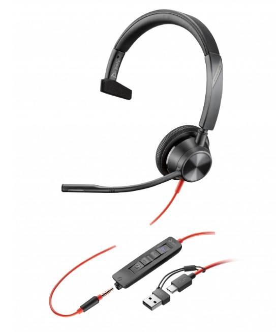 Poly Blackwire 3315, Alambricos, USB-A ,Monoaural, certificacion Microsoft Teams