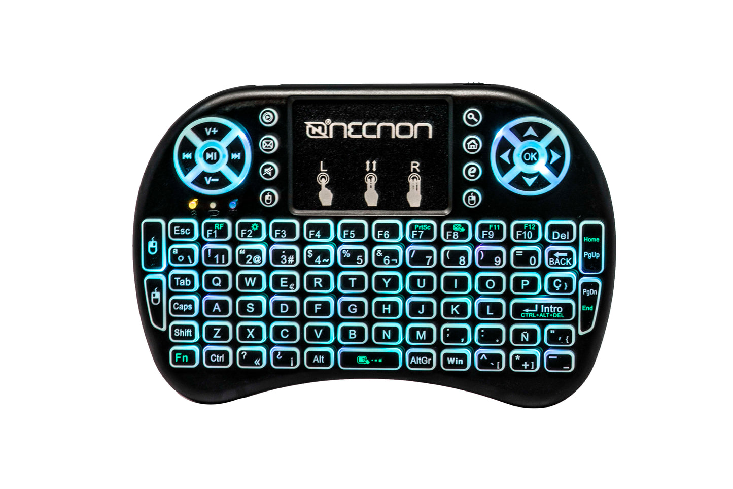 CONTROL REMOTO NRC-01 TOUCH PAD TECLADO QWERTY LED 7 COLORES RECARGABLE TV SMARTPHONE TV BOX NEGRO