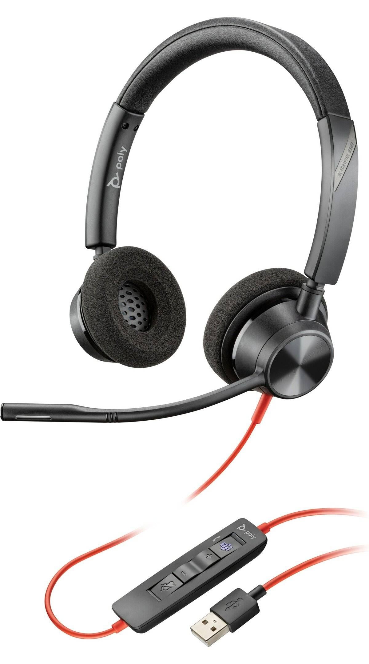 Poly Blackwire 3325, Alambricos, USB-C con adaptador USB-C/A, conector 3.5 mm, Binaural, certificacion Microsoft Teams