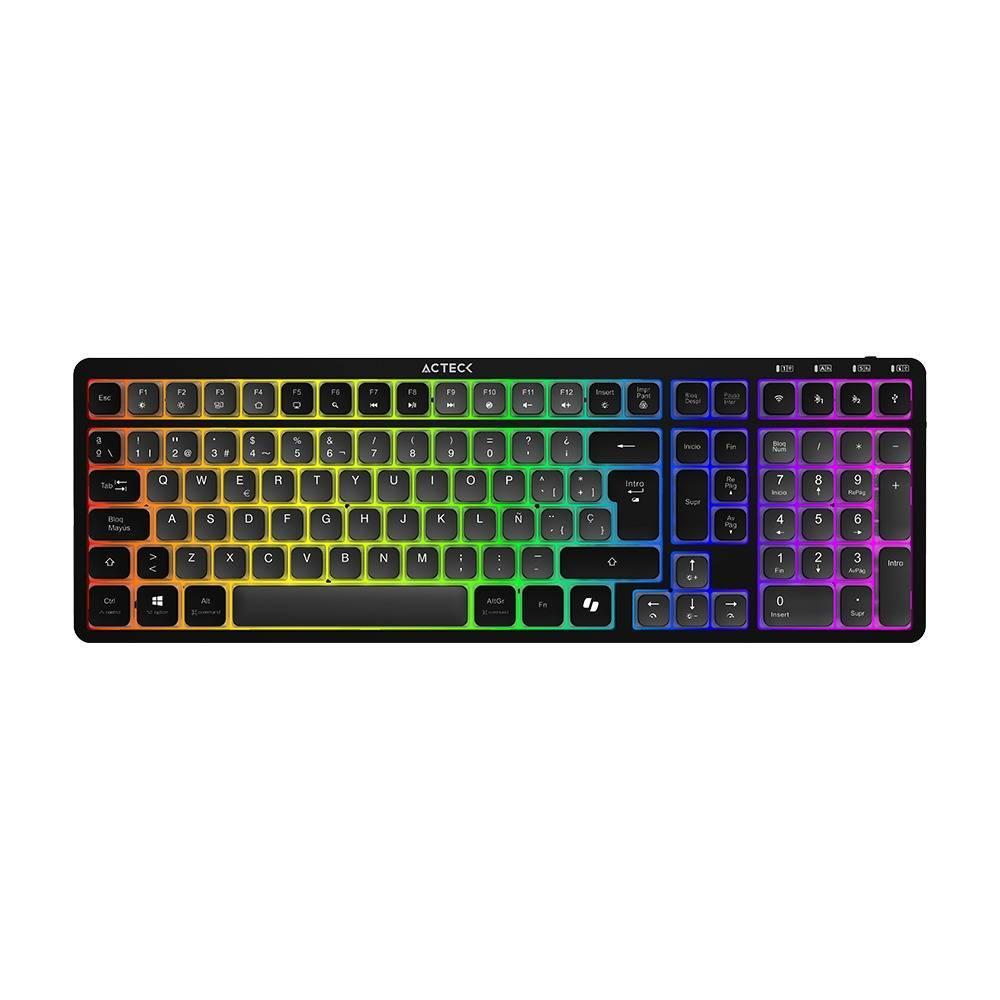 Teclado Inalámbrico RGB Techno PRO TI790 Acteck Elite Series Iluminación RGB, Teclado Multidispositivo Inalámbrico, Dongle 2.4Mhz, Bluetooth