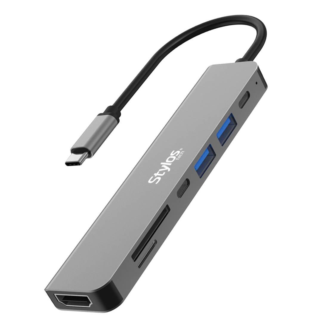 Hub 7 en 1 Stylos USB C Gris