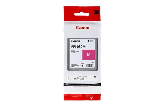 Tanque de Tinta CANON PFI-030, Magenta, Tecnología de Impresión Inyección de Tinta. Compatible con Plotter Canon TA-20 y TA-30. Capacidad 55 ml