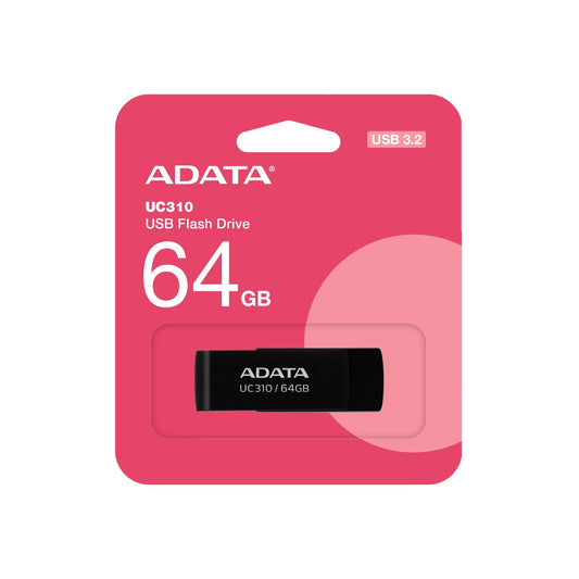 Memoria USB de 64GB UR310 3.2 Gen 1 (retro compatible 3.0 y 2.0), diseño material reciclado sin tapa. NEGRO. UC310-64G-RBK