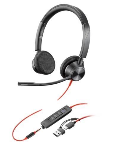 Poly Blackwire 3325, Alambricos, USB-C con adaptador USB-C/A, conector 3.5 mm, Binaural, certificacion Microsoft Teams