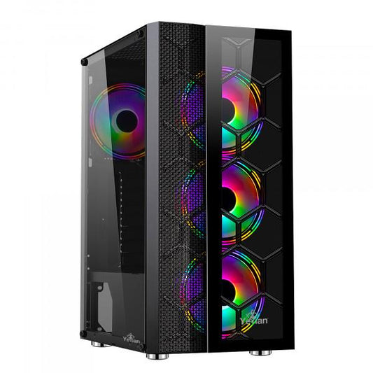 YEYIAN GABINETE GAMING RAPTURE S2500 MEDIA TORRE, MINI Y MICRO ATX,  METAL , MALLA FRONTAL Y VIDRIO INC 3 VENT FRONT Y 1 POSTERIOR ARGB YCH-7S3V-01BK