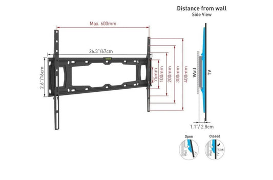 Soporte de Pared Barkan E400+ para Pantalla Fijo/Curvo/Plano 32 - 90, hasta 60Kg, Negro