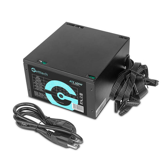 GETTTECH FUENTE DE PODER ATX 600W, VENTILADOR DE 120MM, MTBF 100,000 HORAS, EFICIENCIA ENERGETICA, NEGRO, MOD. GFS-60020