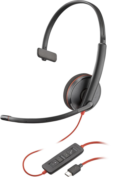 Poly Blackwire 3210, USB-C con adaptador USB-C/A, Alambricos, monoaural