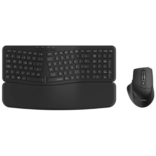 Kit Teclado y Mouse Acteck Creator Ultra CONFORT MK650  Teclado y Mouse Ergonómico Inalámbrico, Teclado de Membrana 2.4Mhz, 2 Baterías AAA Incluidas