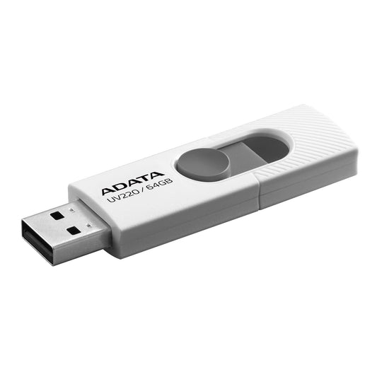 Memoria USB 2.0 de 64GB UV220, diseño deslizante sin tapa. Color BLANCO/GRIS. AUV220-64G-RWHGY