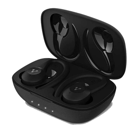 Audífonos. Vorago ESB-500-PLUS. TWS Bluetooth 5.0 IPX5. manos libres, earhooks / gancho desmontables 18 Hrs Super Bass 740mAh control táctil