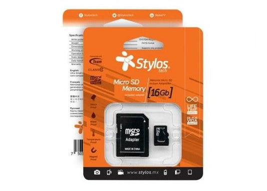 Memoria Micro SD 16GB C/A Stylos. STMS161B