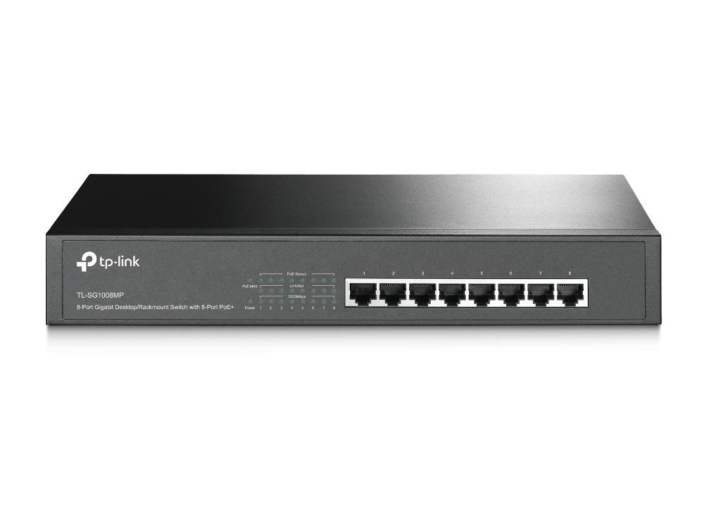 Switch Gigabit TP-Link No administrable POE (TL-SG1008MP) , Negro, 126W, 8 puertos