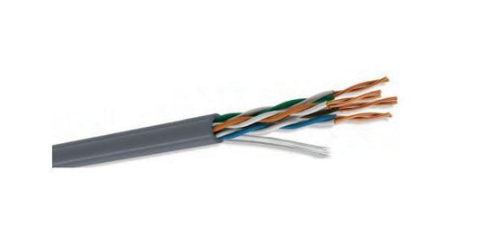 Cable UTP CAT5e para interior, 4 pares, 24 AWG, bobina de 305 mts, 100% cobre, color gris