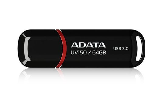 Memoria USB ADATA UV150, Negro, 64 GB,  USB 3.2 (retrocompatible con 3.0 y 2.0), 100 MB/s