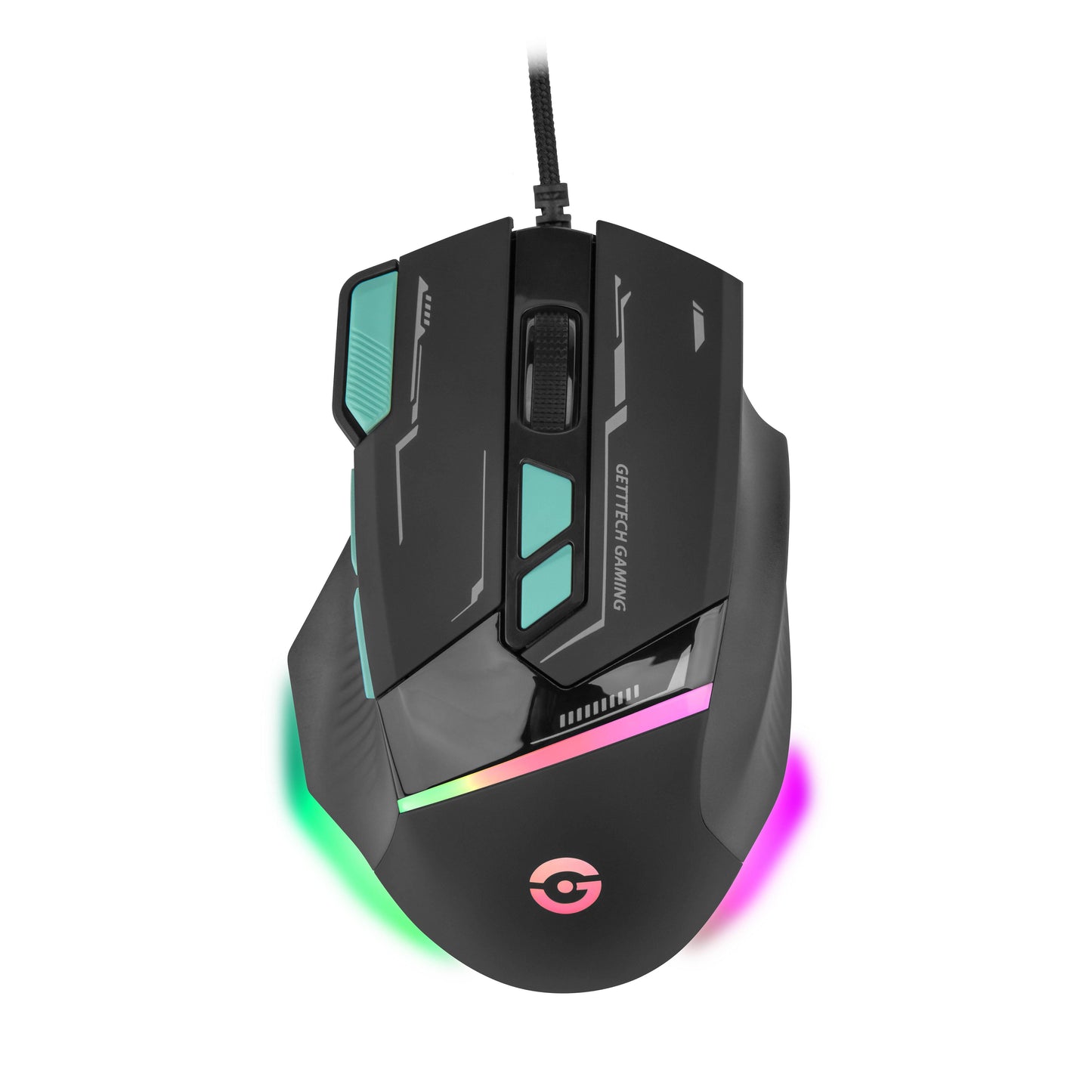GETTTECH MOUSE GAMER, SENSOR 725F, ILUMINACION RGB PERSONALIZABLE, HASTA 7200 DPI, COLOR NEGRO Y AZUL, MOD. GPM-RGBWR-G1-BK