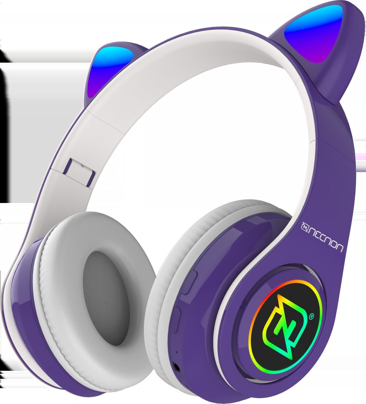 AUDIFONOS ON-EAR BLUETOOTH NBH-07 CON OREJAS LUZ RGB RADIO FM MICRO SD 3.5MML MANOS LIBRES MORADO