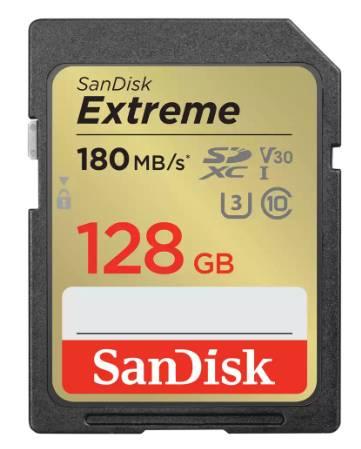 Tarjeta SanDisk Extreme SD UHS-I - 128GB SDSDXVA-128G-GNCIN, Formato: SDHC, Rendimiento de lectura secuencial: hasta 180MB/s