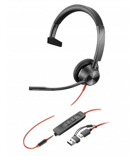 Poly Blackwire 3315, Alambricos, USB-A ,Monoaural, certificacion Microsoft Teams