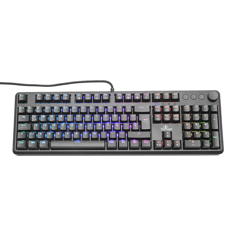 YEYIAN TECLADO GAMER ASWARD SERIE 3000, SWITCH ROJO, 105 TECLAS MECANICAS, LED RGB ARCOIRIS, 18 EFECTOS RETRO ILUMINADO CUSTOM,  IP42, MOD. YTM-28207R