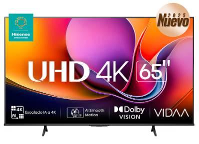 Televisor Hisense 65A65NV, 65 pulgadas, LED 4K UHD, 3840 x 2160 Pixeles, VIDAA SMART TV