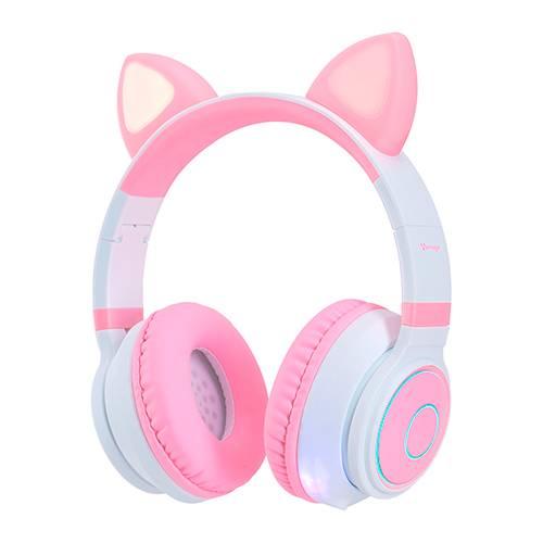 DIADEMA VORAGO HPB-300K BLUETOOTH/3.5MM ROSA/BLANCO KITTEN RGB 6HRS