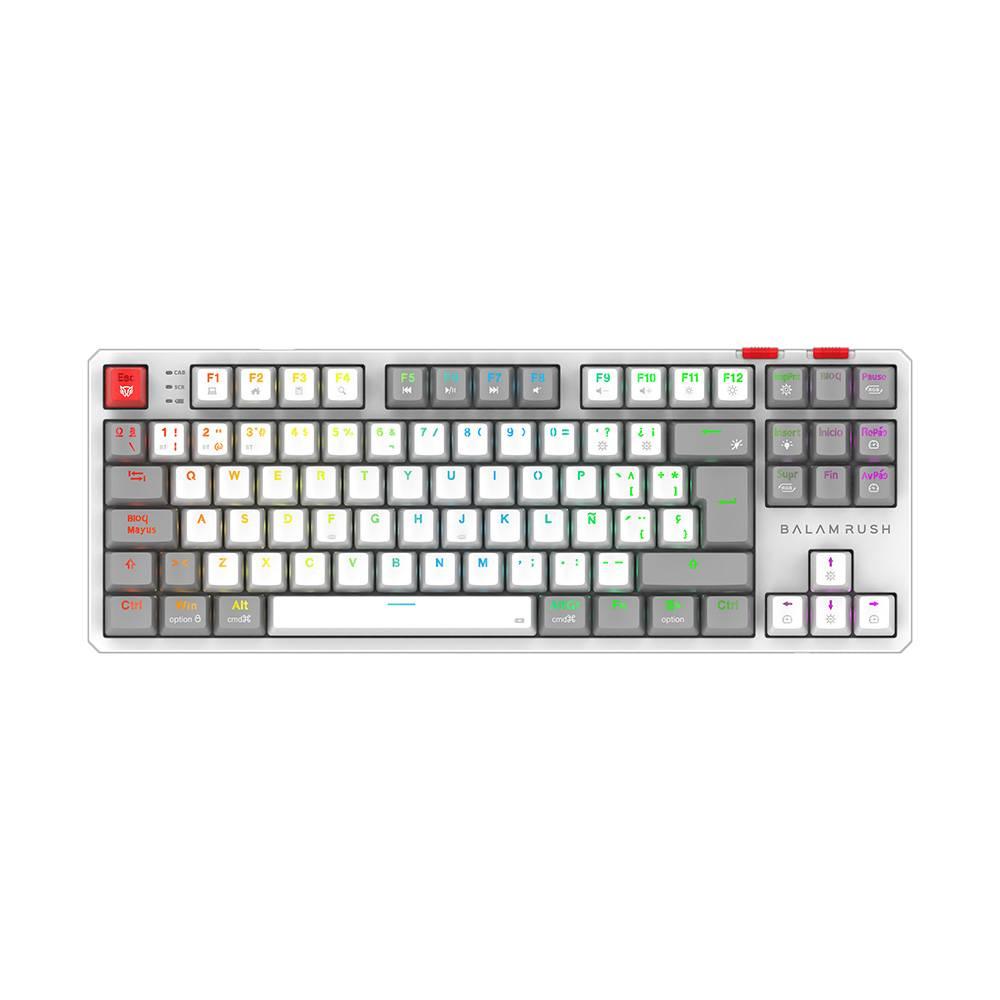 Teclado Gamer Inalámbrico LEVEL PRO GK990 Balam Rush Legend Series, Color Blanco/Gris. BR-940375