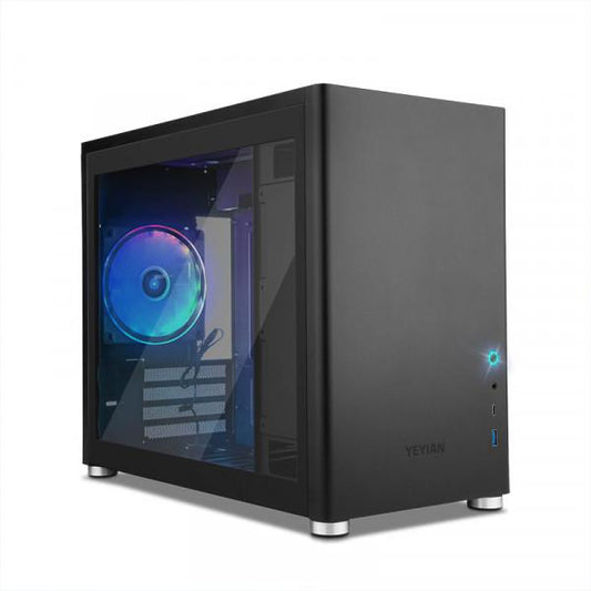 YEYIAN GABINETE GAMER HUSSAR MICRO ATX, PANEL LATERAL CRISTAL TEMPLADO,  ATX, DTX Y MINI ATX, GPU 350MM, HASTA 6 VENTILADORES NO INC MOD. YCM-ATXAW-01