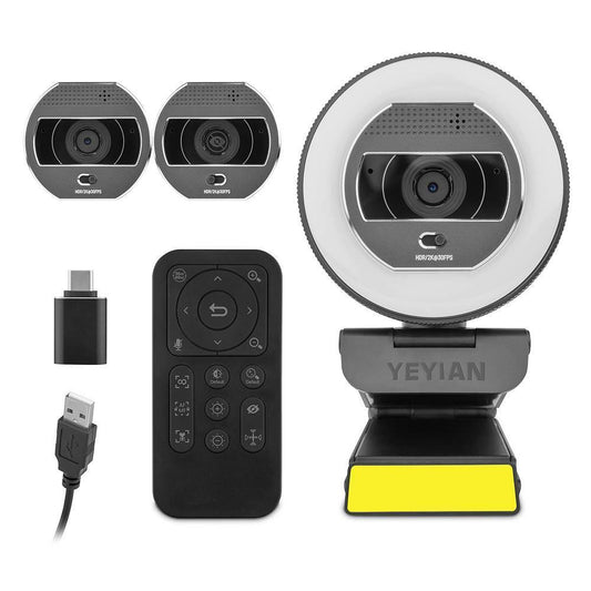 YEYIAN CAMARA FLEXCAM PARA STREAMING CON ILUMINACION MIXTA Y CONTROL REMOTO,  2K  2560X1440P A 30 FPS, COD H.264 Y 265, CON MIC MOD. YPW-QHDAF-M1