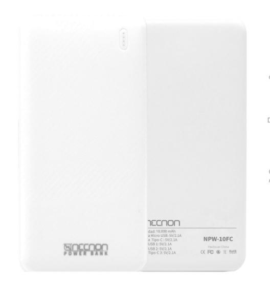 Power Bank NPW-10FC Necnon 10000mAh Carga 2.1A 2 A 3 Cargas