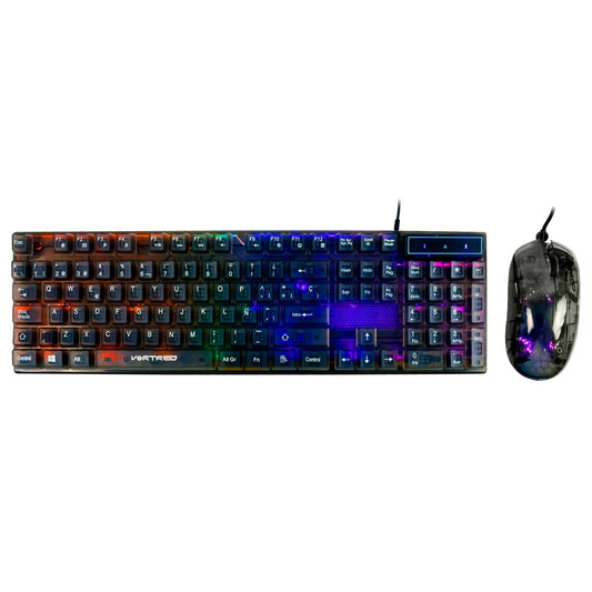 Kit Mouse y Teclado Gamer Alámbrico Transparente iluminación RGB Helumo | VORTRED