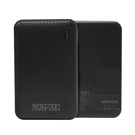 POWERBANK NPW-05FB Necnon 5000mAh CARGA 2.1A 1 A 2 CARGAS INDICADOR LED ENTRADA Y SALIDA TIPO C NEGRO CARGA ACELERADA NBPB0501FB