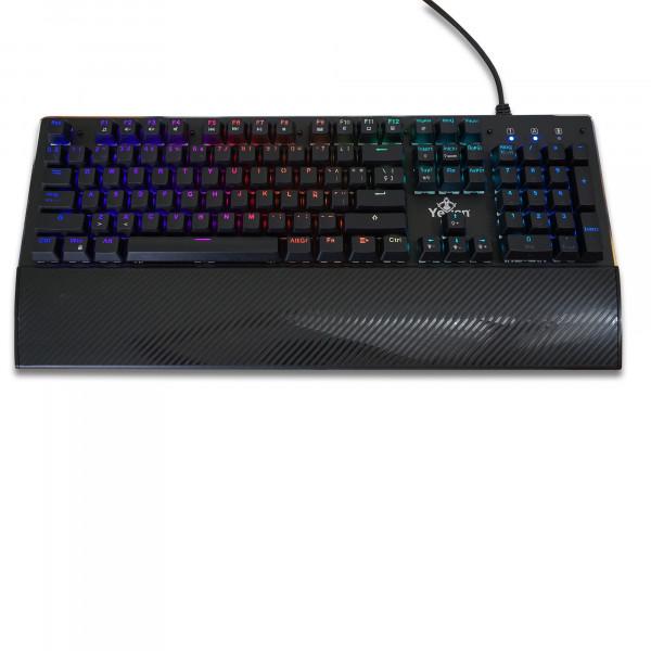 YEYIAN TECLADO GAMING FLARE SERIES SWITCH AZUL,  ANTIGHOSTING Y N-KEY ROLLOVER, TEC MECANICAS,  RGB INDIVIDUAL Y 14 EFECTOS PREDEF, USB MOD. YAT1801