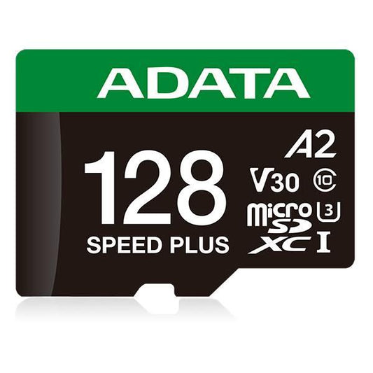 Micro Secure Digital ADATA SPEED PLUS microSDXC UHS-I U3 Clase 10, SD 6.0, V30 128GB Clase 10 (A2), Velocidad de lectura / escritura 180/160 MB/s UD128GUI3