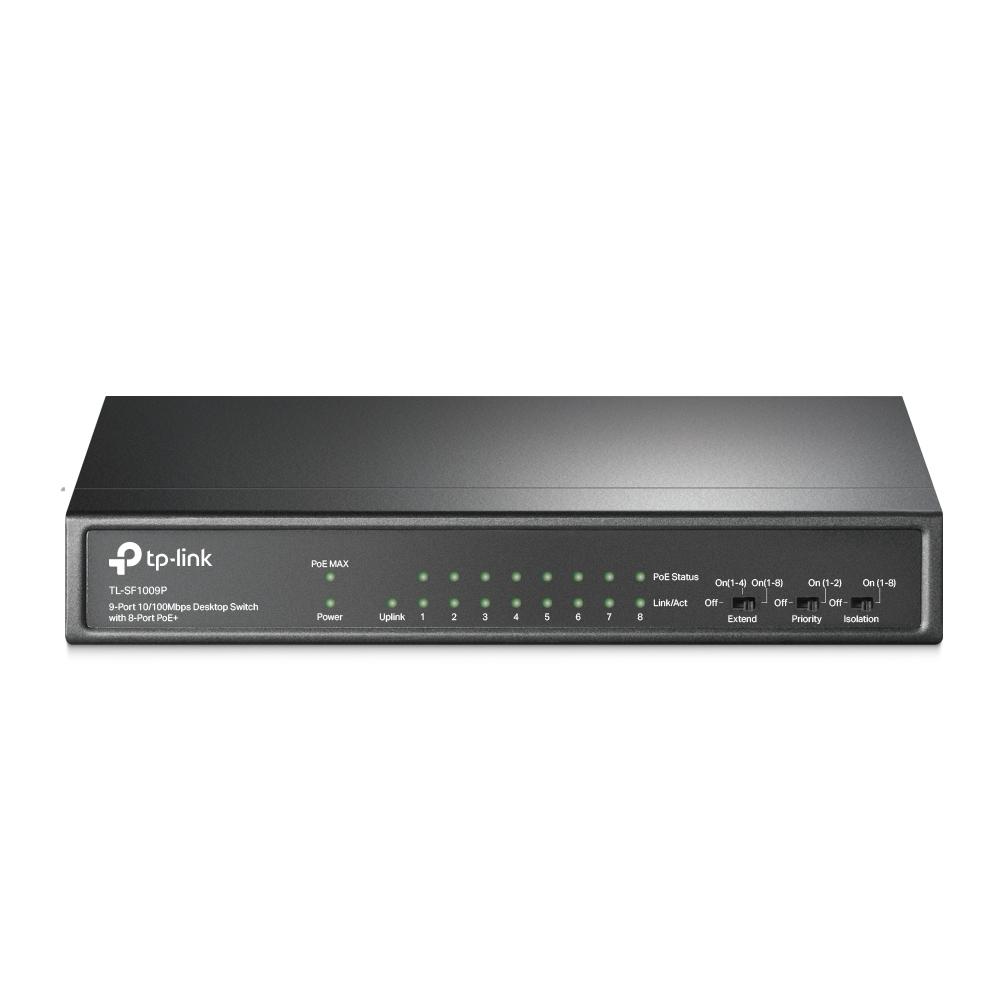Switch de escritorio de 9 puertos a 10 / 100Mbps con 8 puertos PoE+