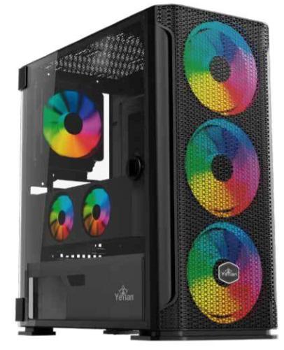 YEYIAN GABINETE MEDIA TORRE GAMER HOLLOW SERIE 2500 NEGRO, ITX, MICRO ATX, ATX, EATX, PANEL LATERAL DE CRISTAL TEMPLADO, 3 VENTILADORES YGH-49703-A