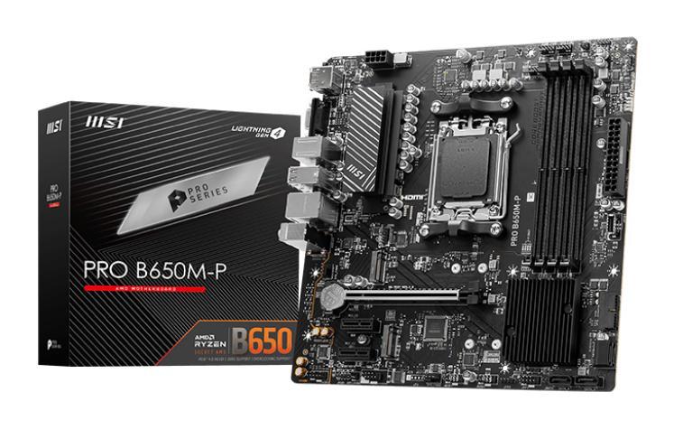 Motherboard MSI PRO B650M-P, Chipset: Amd B650, Upc: Amd Ryzen™ 8000/ 7000 Series Desktop Processors Socket Am5,Capacidad Máxima de Memoria 256Gb