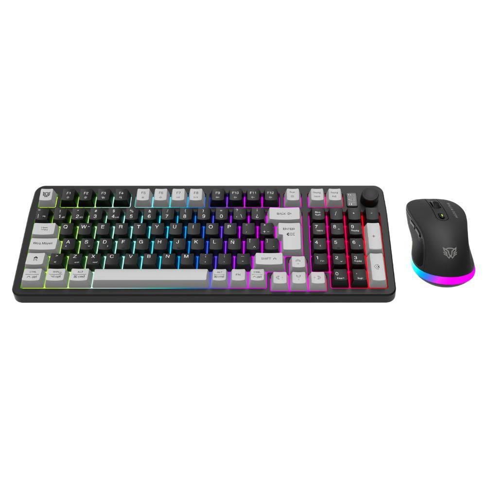 Kit Teclado y Mouse Squad Conquest PRO  KG525 Balam Rush Azender Series,  Alcance 10m, Mouse 600mAh, Iluminación RGB, Color Negro. AC-940429