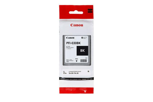 Tanque de tinta CANON PFI-030, Negro, Tecnología de impresión inyección de tinta. Compatible con  Plotter Canon TA-20 y TA-30. Capacidad 55 ml