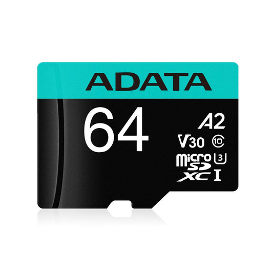 Micro Secure Digital Premier A2  ADATA UHS-I 64GB, 64 GB, Negro, UHS-I Class 10