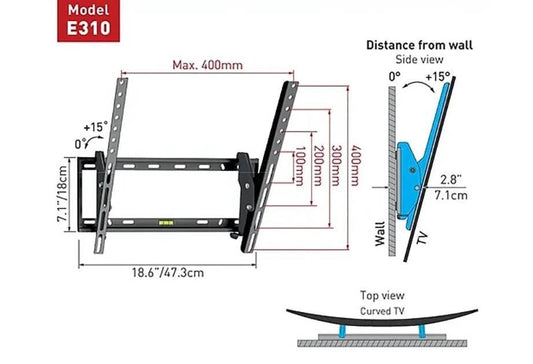 Soporte de Pared Barkan E310+ para Pantalla Curvo/Plano 19 - 65, hasta 50Kg, Negro
