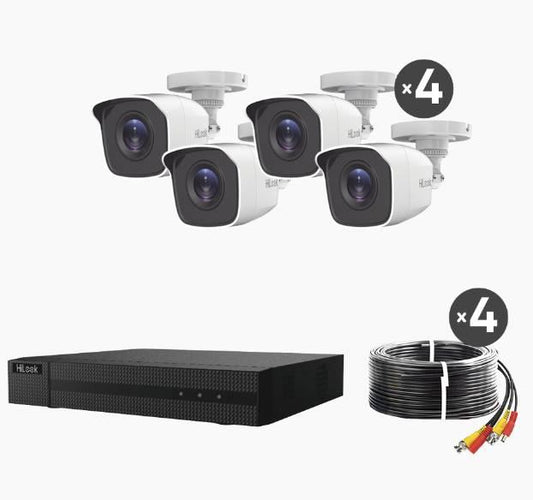 KIT TurboHD 1080p / DVR 4 canales / 4 Cámaras Bala de Metal / H.265+ / 1 Fuente de Poder Profesional / Accesorios de Instalación