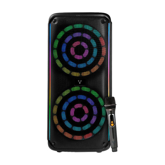 BAFLE VORAGO KSP-503 NEGRO 2X8 2X30WATTS RMS TECNOLOGÍA DSP / USB / MSD/ 3.5MM /  RECARGABLE / TWS BT 5HRS CARGA USB TIPO C / MICRÓFONO INALÁMBRICO