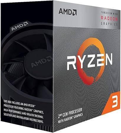 AMD RYZEN 3 3200G, 4 núcleos, socket AM4, Incluye ventilador, Con gráficos incluidos.