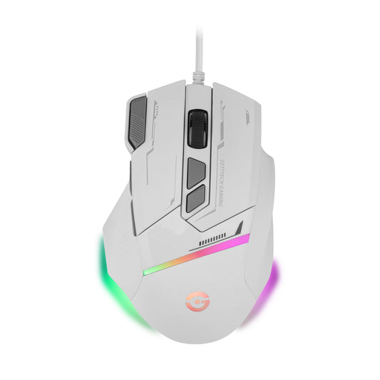 GETTTECH MOUSE GAMER, SENSOR 725F, ILUMINACION RGB PERSONALIZABLE, HASTA 7200 DPI, COLOR BLANCO YGRIS, MOD. GPM-RGBWR-G1-WH
