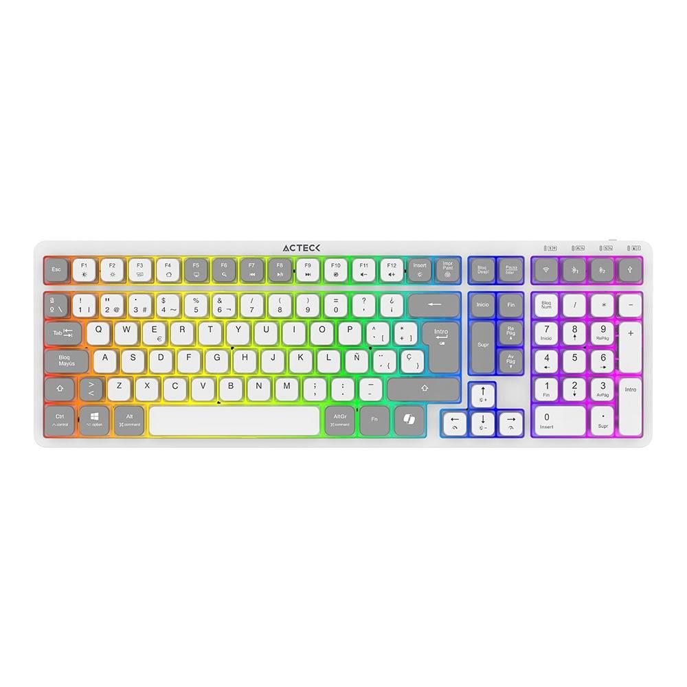 Teclado Inalámbrico RGB Techno PRO TI790 Acteck Elite Series Iluminación RGB, Teclado Multidispositivo Inalámbrico, Dongle 2.4Mhz, Bluetooth, Cable 1.8m