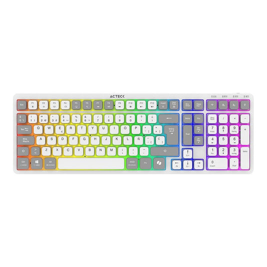 Teclado Inalámbrico RGB Techno PRO TI790 Acteck Elite Series Iluminación RGB, Teclado Multidispositivo Inalámbrico, Dongle 2.4Mhz, Bluetooth, Cable 1.8m