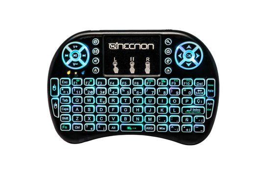 CONTROL REMOTO NRC-01 TOUCH PAD TECLADO QWERTY LED 7 COLORES RECARGABLE TV SMARTPHONE TV BOX NEGRO