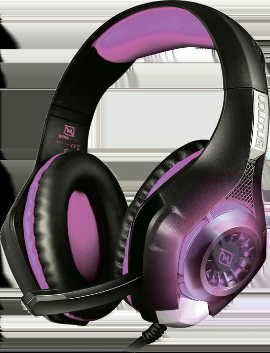 HEADSET GAMING OVER-EAR NBHG VIPER LED ALAMBRICO  DIADEMA FLEXIBLE MICROFONO 3.5MM USB PC CONSOLAS CELULAR INC ADAPTADOR MEGABASS FUCSIA